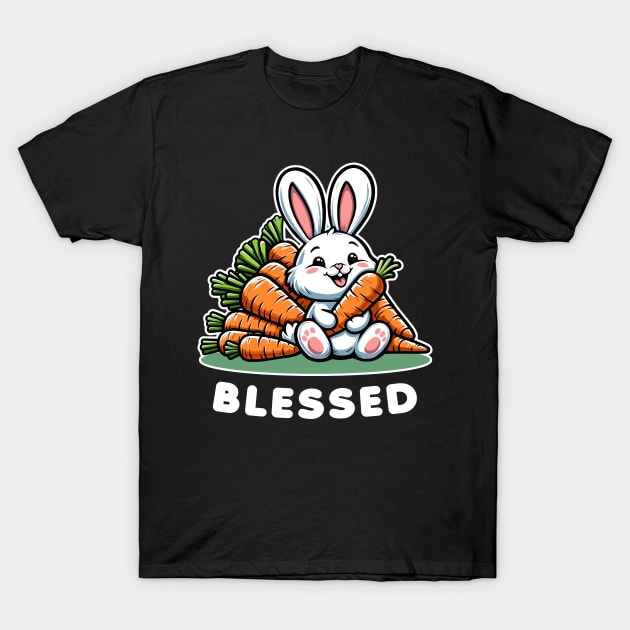 Cute Bunny Rabbit Blessed T-Shirt, Carrots Graphic Tee, Animal Lover Gift, Soft Casual Apparel, Unisex Clothing T-Shirt by Cat In Orbit ®